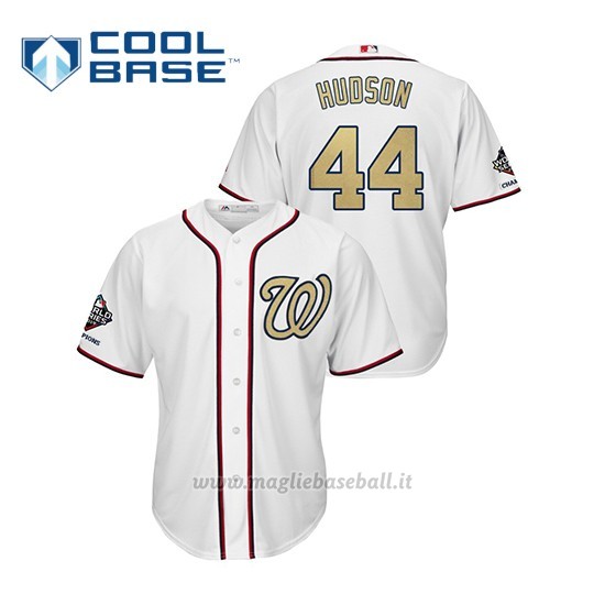 Maglia Baseball Uomo Washington Nationals 44 Daniel Hudson 2019 Gold Program Cool Base Bianco